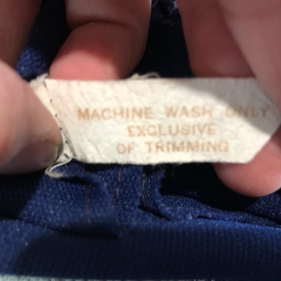 ⭐️🌟TRUE Vintage 70s Maxi Granny Dress Blue Poly Tweed White Trim XL - Picture 10 of 10